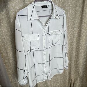Milk & Honey White Grid Button Up Blouse | Size Large | Dark Academia